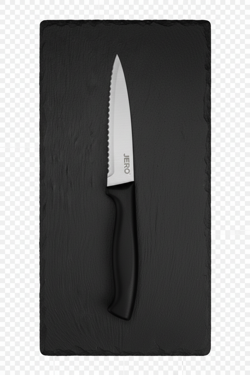 Jero serrated paring knife shown vertically